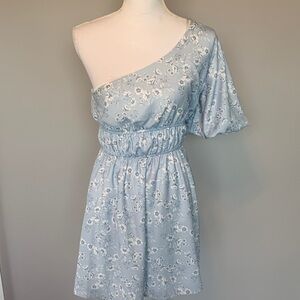 Altar'd State Pale Blue One-Shoulder Floral Mini Dress